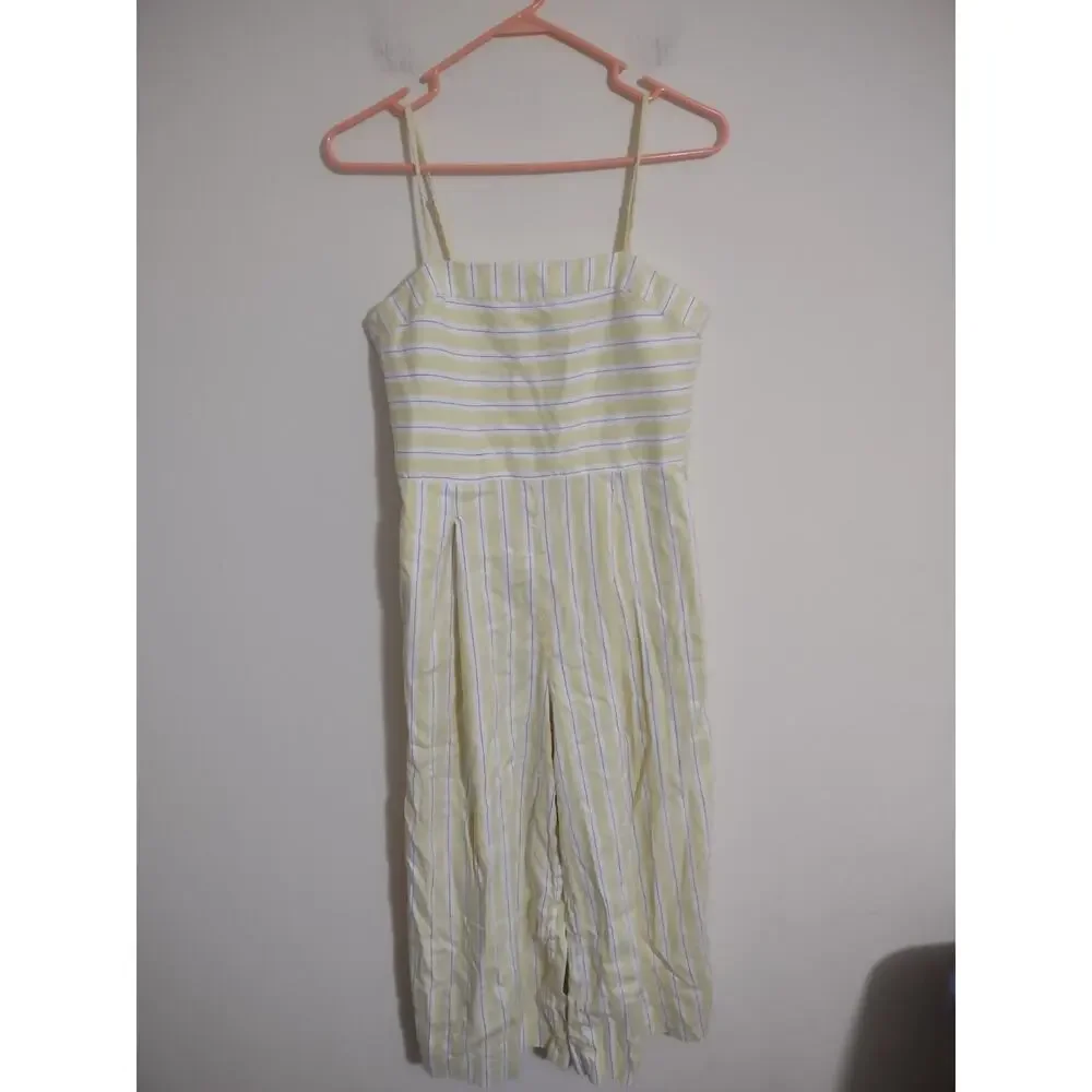 Banana‎ republic Butter Yellow Stripe Jumpsuit Linen blend Size 4 Lightweight